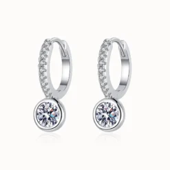 Round Moissanite Hoops With Charm