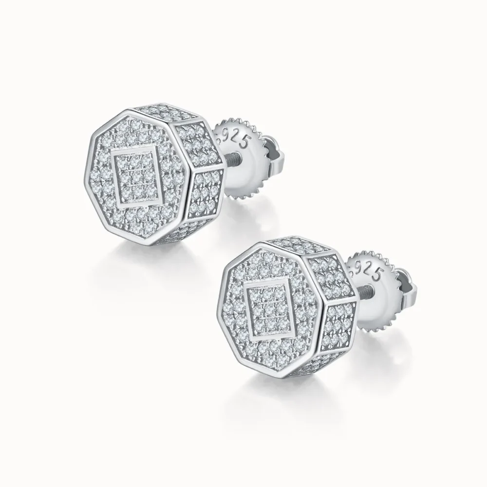 Moissanite Octagon Hip-hop Stud Earrings