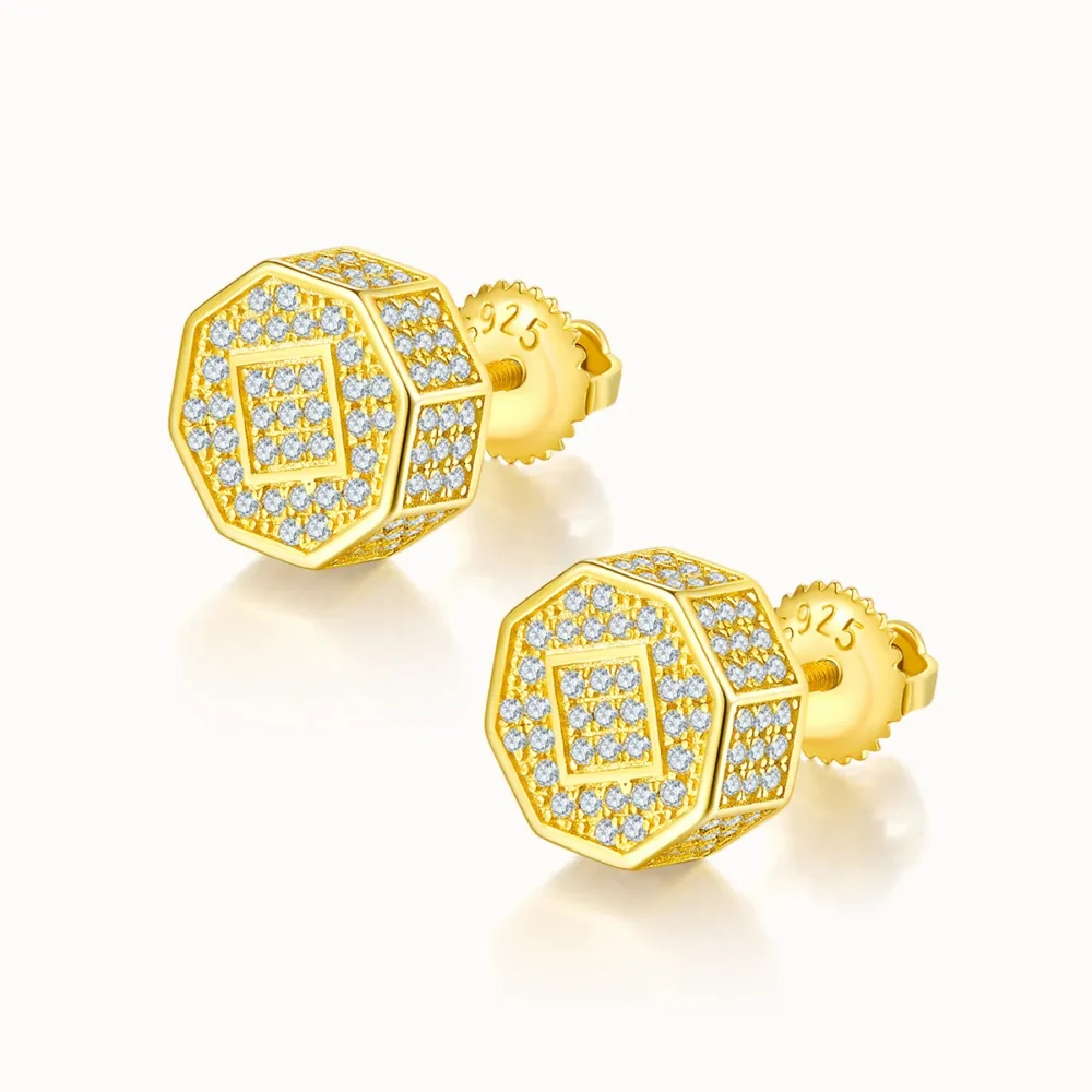 Moissanite Octagon Hip-hop Stud Earrings - Image 5