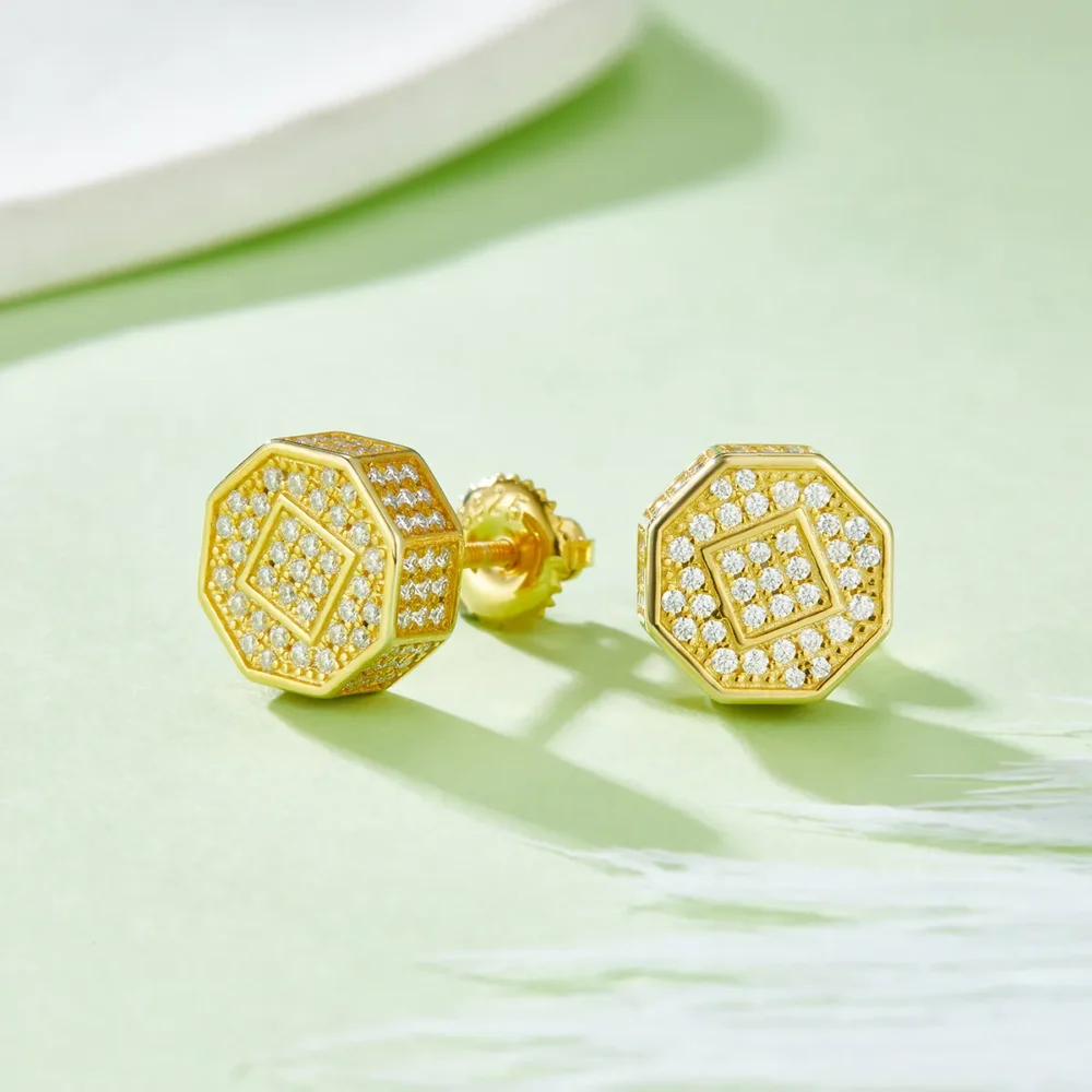 Moissanite Octagon Hip-hop Stud Earrings - Image 2