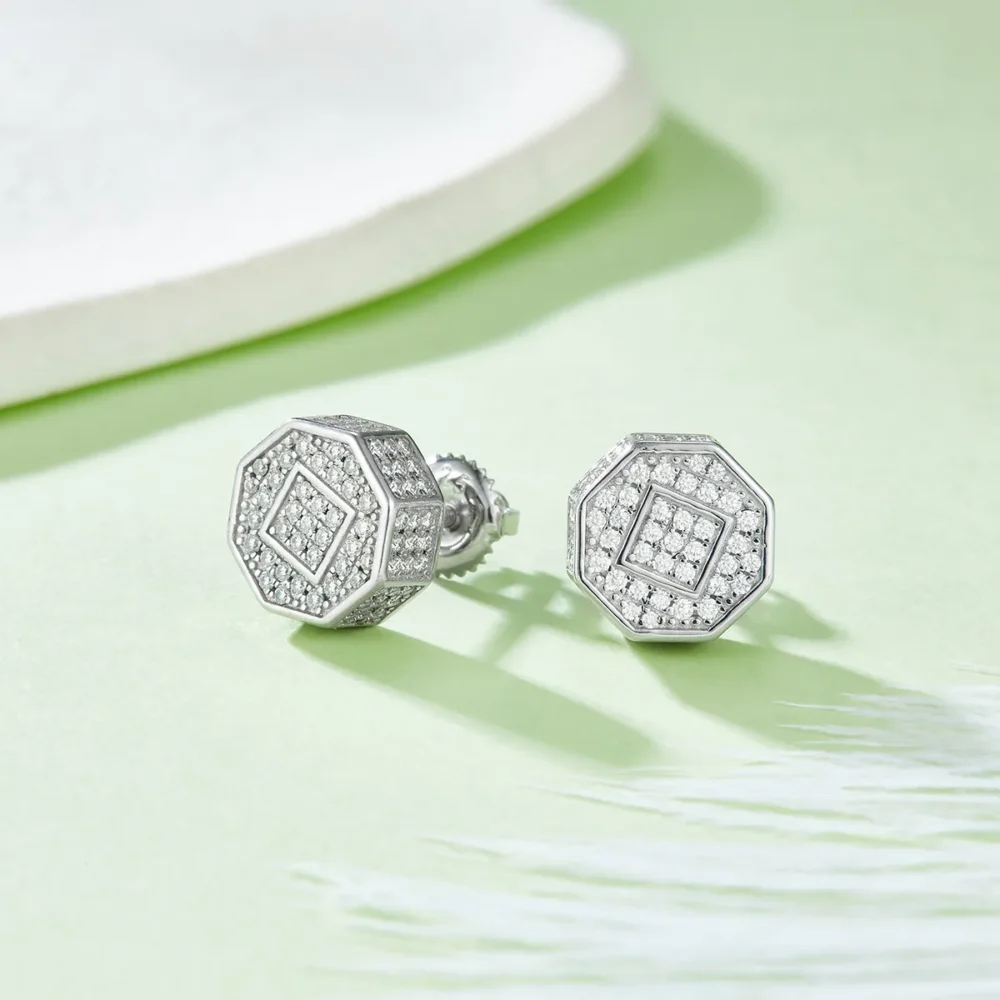 Moissanite Octagon Hip-hop Stud Earrings - Image 4