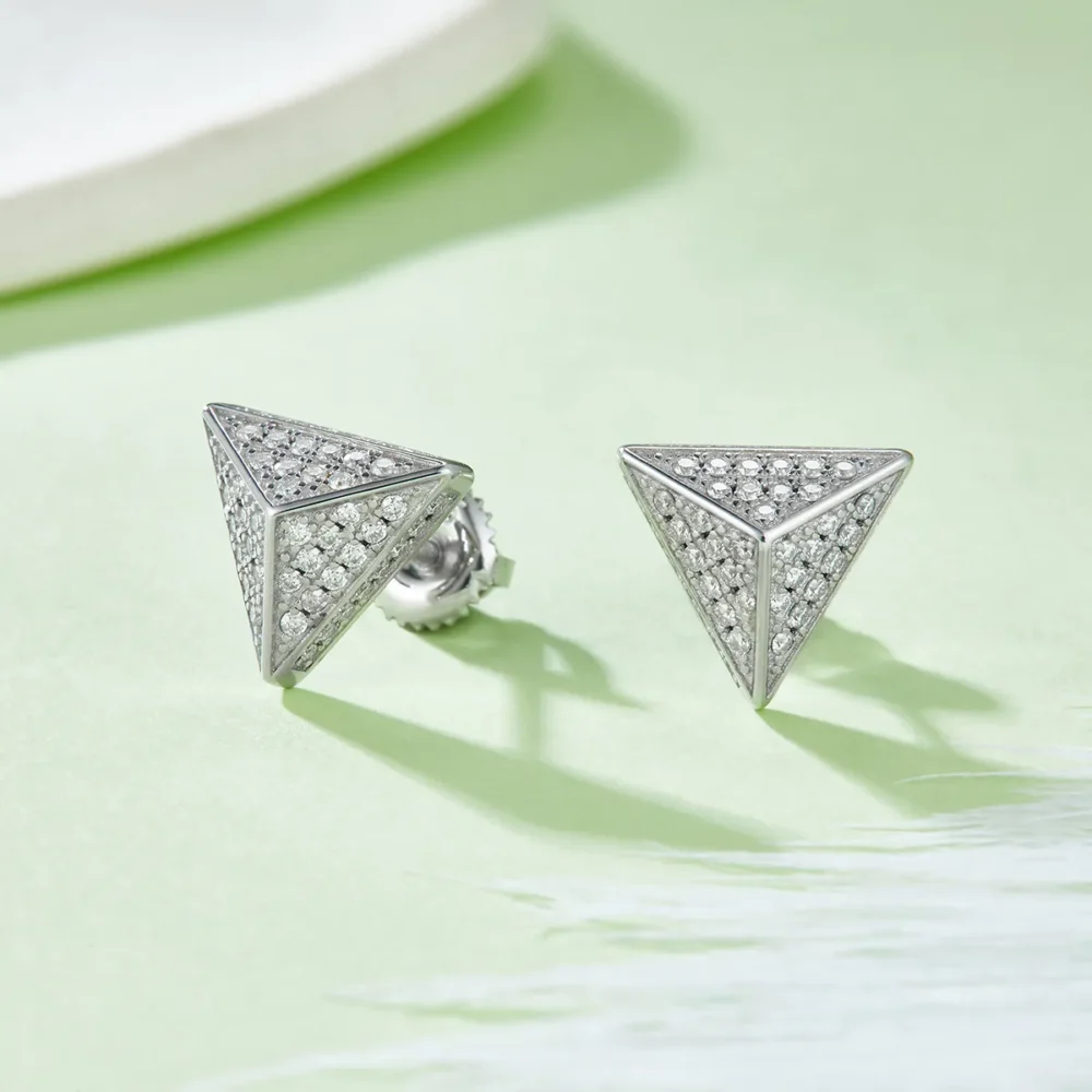 Moissanite Triangle Hip-hop Stud Earrings - Image 4