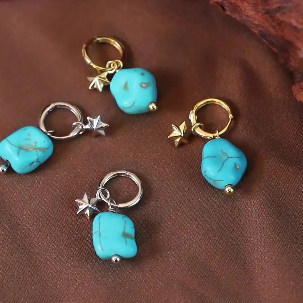 Turquoise Charm Hoops - Image 2
