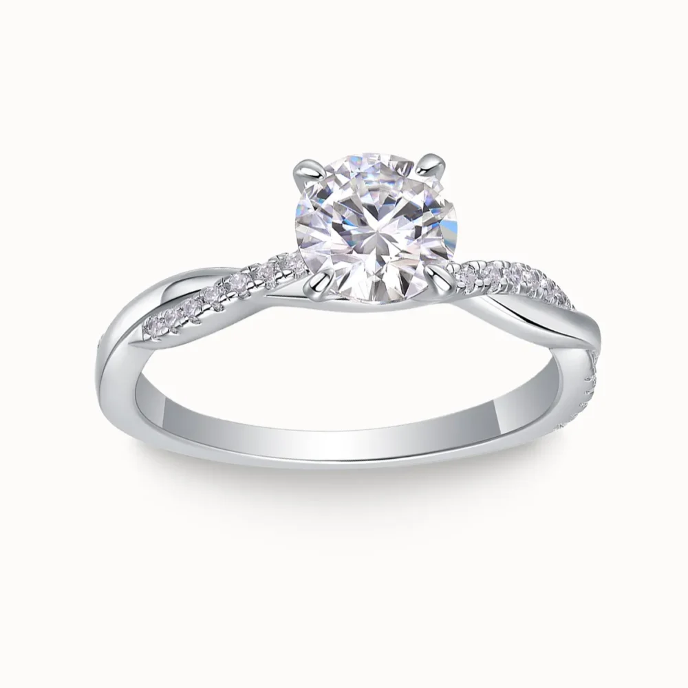 1ct Moissanite Twist Side Stone Ring