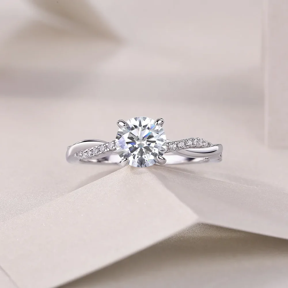 1ct Moissanite Twist Side Stone Ring - Image 2