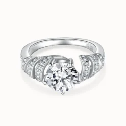 1.5ct Moissanite Spiral Side Stone Ring