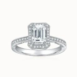 1ct Emerald Cut Bezel Halo Ring