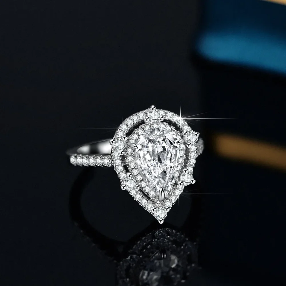2ct Pear Moissanite Halo Ring - Image 3