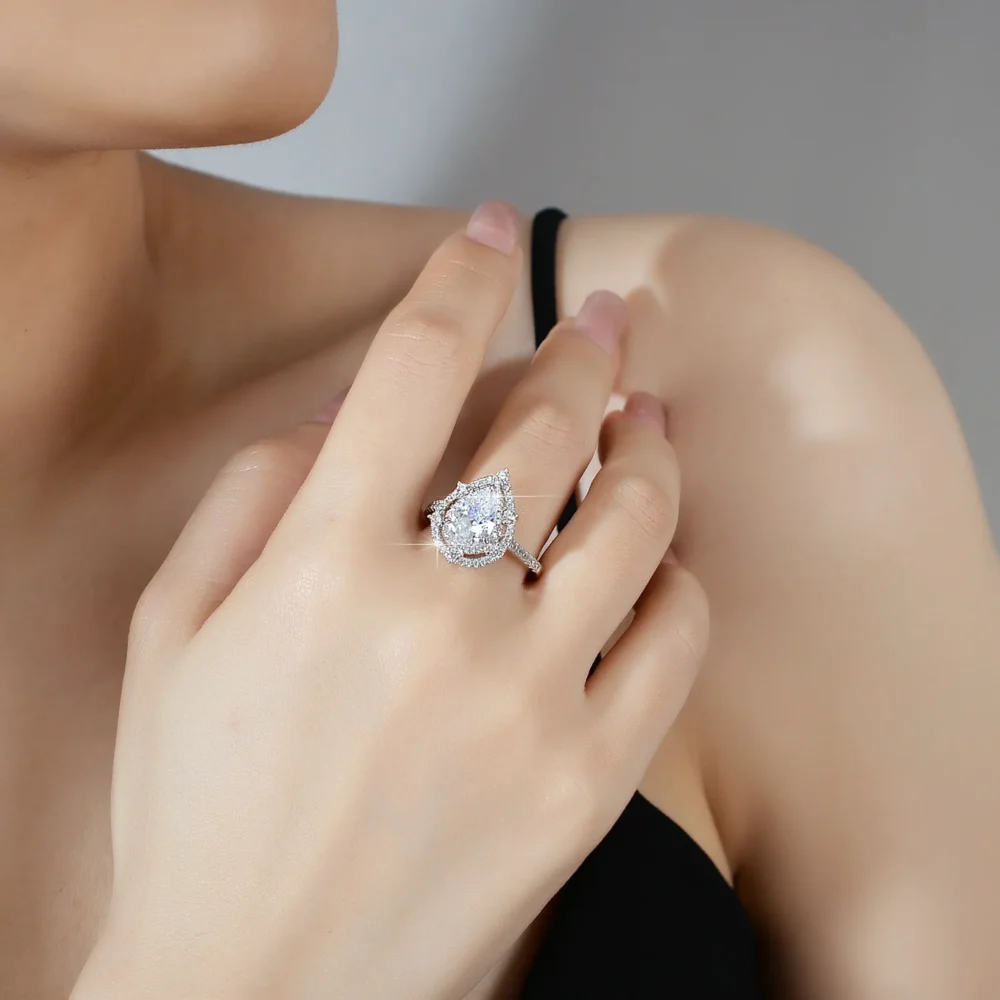 2ct Pear Moissanite Halo Ring - Image 2
