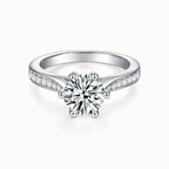 1ct Moissanite 6-Prong Side Stone Ring