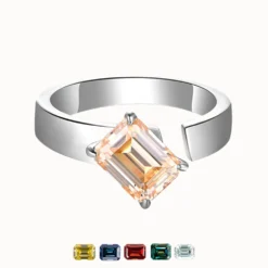 1ct Emerald Cut Moissanite Open End Solitaire Ring