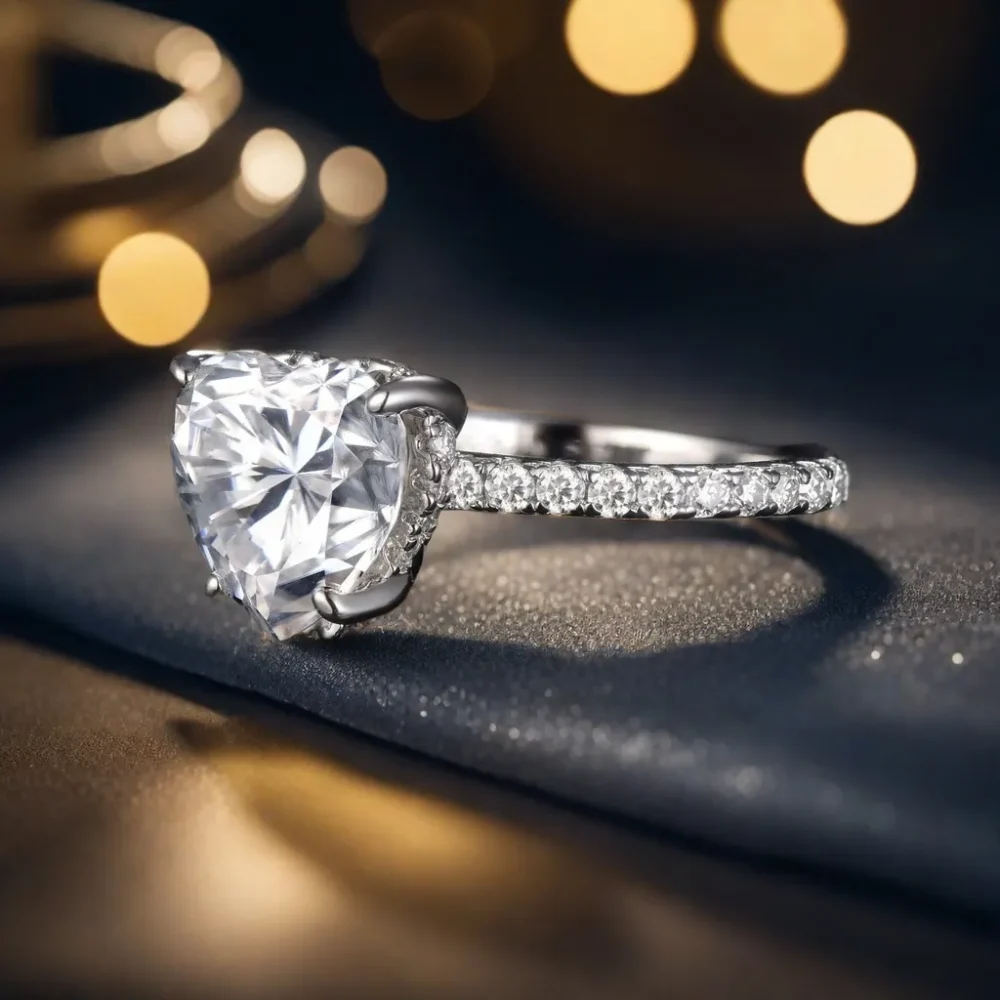 3.5ct Heart Moissanite Side Stone Ring - Image 2