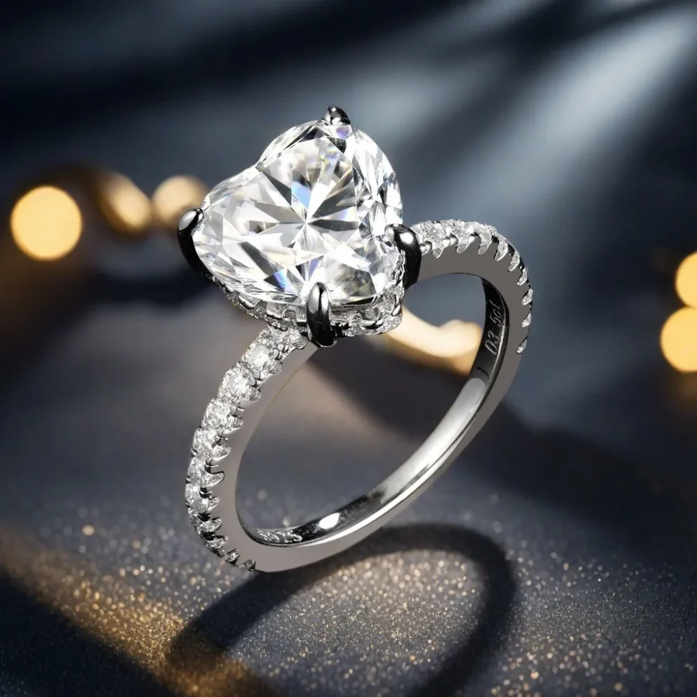 3.5ct Heart Moissanite Side Stone Ring - Image 3