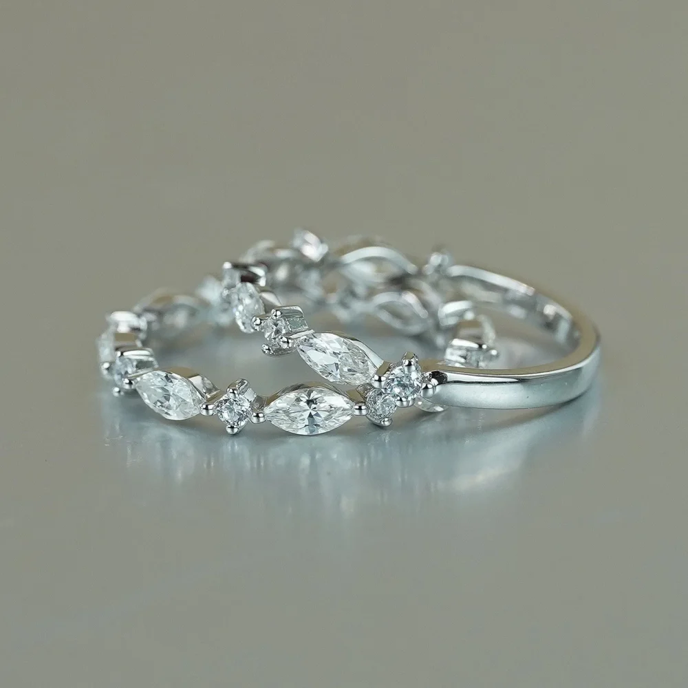 Marquise-Cut Half Eternity Moissanite Band Ring - Image 3