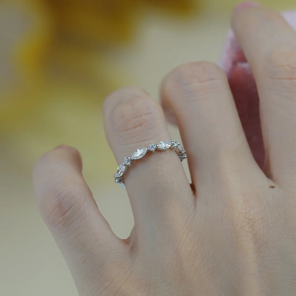 Marquise-Cut Half Eternity Moissanite Band Ring - Image 2