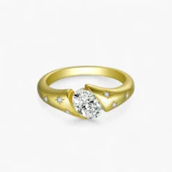 Pear Cut Moissanite Gold-Plated Silver Ring