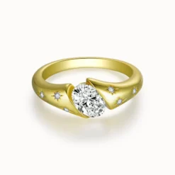 Pear Cut Moissanite Gold-Plated Silver Ring