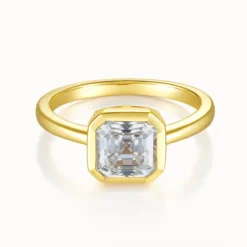 2ct Princess Cut Moissanite Bezel Solitaire Ring