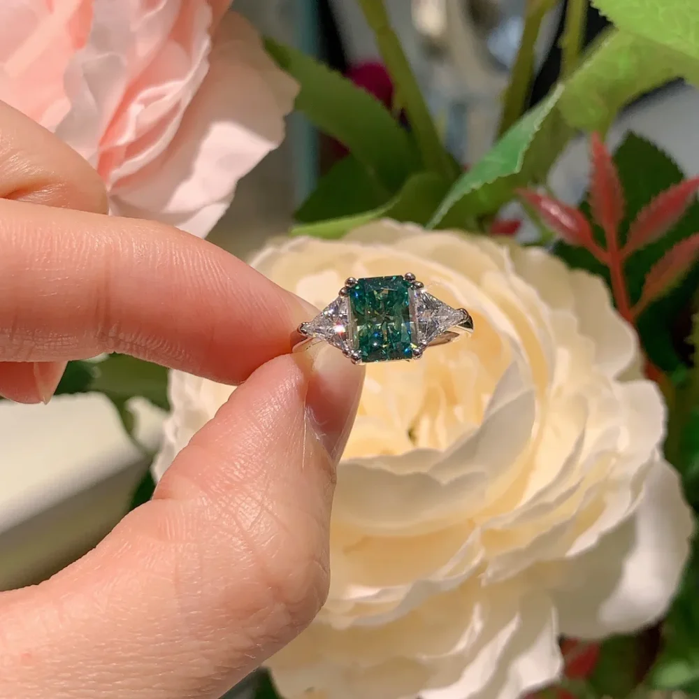 2ct Radiant Cut Moissanite Three Stone Ring - Image 4