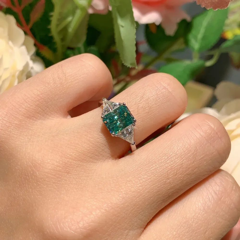 2ct Radiant Cut Moissanite Three Stone Ring - Image 2