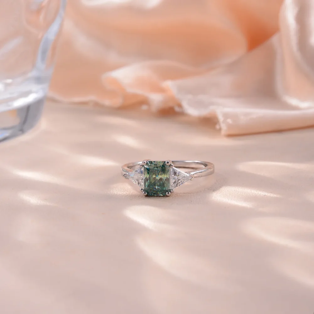2ct Radiant Cut Moissanite Three Stone Ring - Image 5