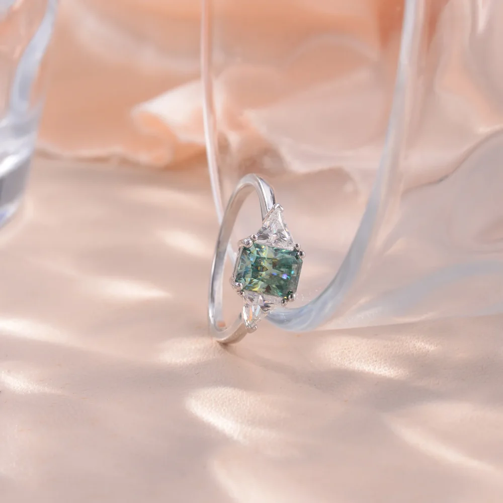 2ct Radiant Cut Moissanite Three Stone Ring - Image 3