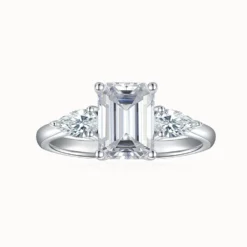2ct Asscher Cut Moissanite Three Stone Ring