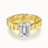 3ct Emerald Cut Moissanite Cuban Woven Ring