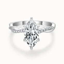 2ct Murquise Cut Moissanite Twist Side Stone Ring