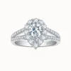 1ct Pear Moissanite Halo Split Shank Pave Ring