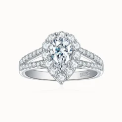 1ct Pear Moissanite Halo Split Shank Pave Ring