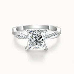 2ct Princess Cut Moissanite Twist Side Stone Ring
