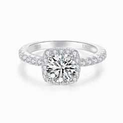 1ct | 2ct |3ct Cushion Halo Round Center Moissanite Ring