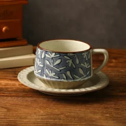 Indigo Grass-Print Mug&Saucer