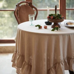 Alternative view of Oatmeal Linen Ruffled Tablecloth