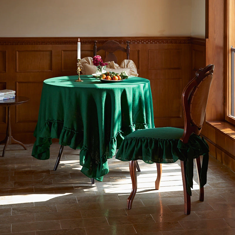 Turf Green Linen Ruffled Tablecloth - Image 2