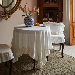 Alternative view of White Linen Ruffled Tablecloth